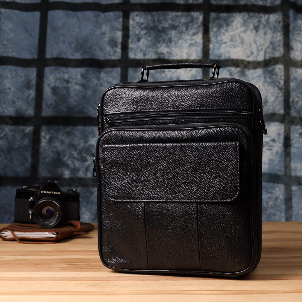 Містка чоловіча сумка з ручкою для перенесення в руці з натуральної шкіри Vintage 23023 Чорний Київ - фото 10