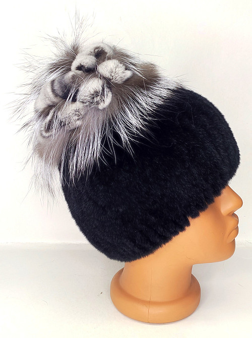Меховая шапка женская цветок Rex Мишель Черный Харьков - изображение 5