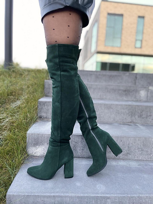 Nivelle Жіночі ботфорти демісезонні замшеві на підборах 5154/48 темно-зелені / Чоботи весна-осі Коломия - фото 10