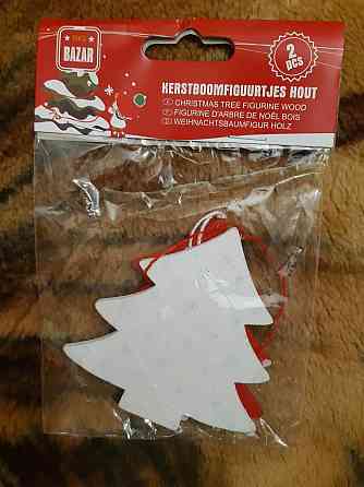 Іграшки на ялинку дерев`яні Ялинки 2 штуки 75 на 80 мм червоно-білий Київ