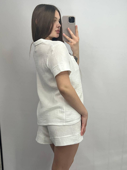 Муслінова жіноча піжама з шортами Молочний M Харків - фото 2