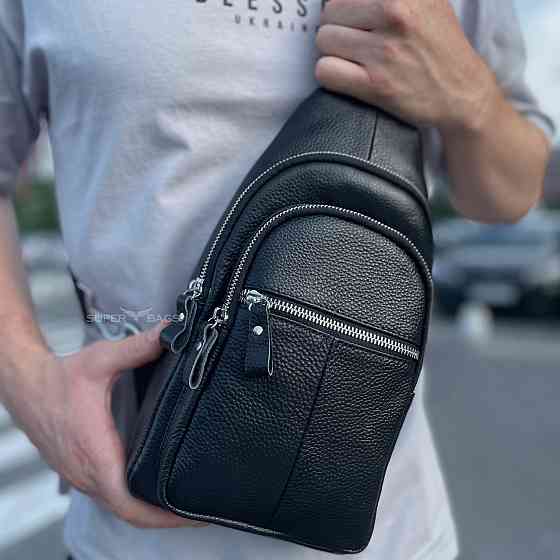 Чоловіча сумка-слінг шкіряна 18х32х7, крос боді для прогулянок Tiding Bag A25F-5060A чорна Київ