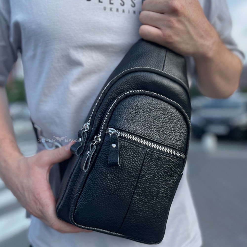 Чоловіча сумка-слінг шкіряна 18х32х7, крос боді для прогулянок Tiding Bag A25F-5060A чорна Київ - фото 1