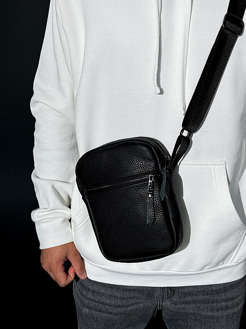 Сумка-мессенджер из натуральной кожи, сумка через плечо мужская SKILL Zero (Черная) Сумы - изображение 3