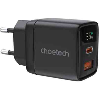 Зарядное устройство Choetech 1xUSB + 1xUSB-C PD35W with display black (PD6052-EU-BK) Винница