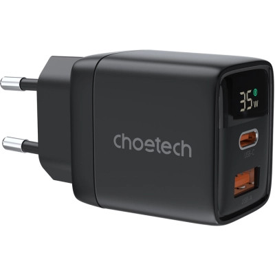 Зарядное устройство Choetech 1xUSB + 1xUSB-C PD35W with display black (PD6052-EU-BK) Винница - изображение 1