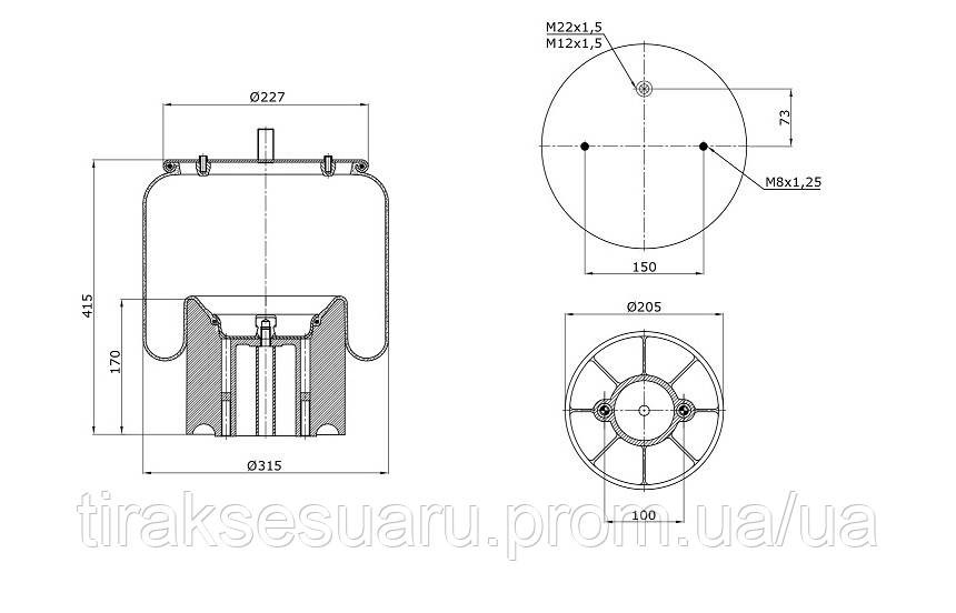 Пневморессора с стаканом SAF SCHMITZ 016512 Пневмоподушка 016512 SAF SCHMITZ Луцк - изображение 3