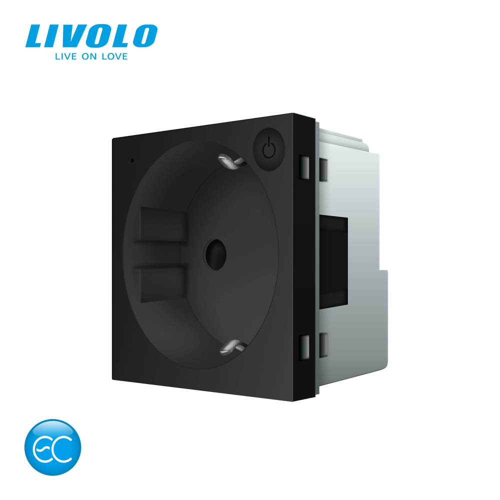 Розумна розетка LIVOLO чорна з заземленням, шторки, керування зі смартфона, Alexa, Google Home, 16А 230В, модуль (VL-FCTC16AZ2-2BP) Коломыя - изображение 1