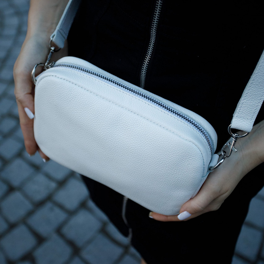 Сумка шкіряна жіноча, маленький клатч на кожен день з плечовим ременем місткий, білийMasterSem Київ - фото 6