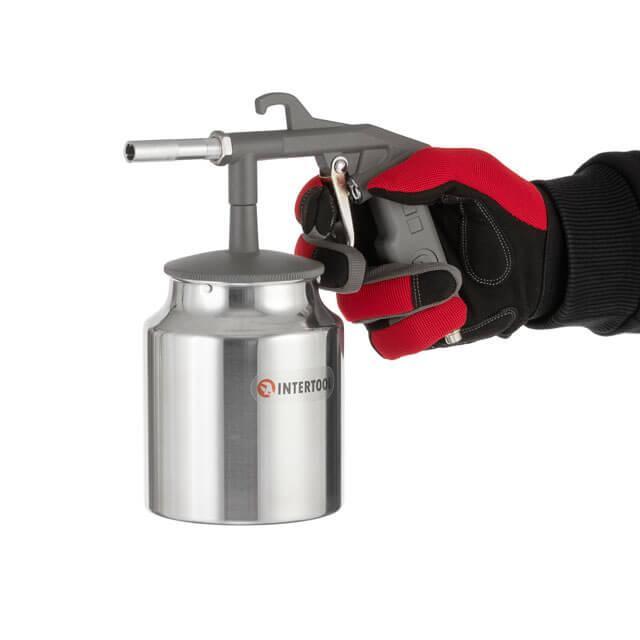 Пістолет піскострумінний, пневматичний, форсунка: 6 мм, нижня подача піску, металевий бачок 1000 мл, 8 атм INTERTOOL PT-0705 Київ - фото 7
