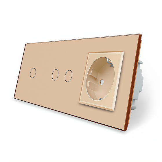 Розумний сенсорний прохідний/перехресний вимикач 3 сенсора (1-2) 1 розетка Livolo золотий скло (VL-C701SZ/C702SZ/C7C1EU-13) Коломия