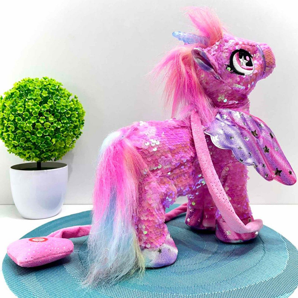 Іграшка м'яка інтерактивна Казкова конячка єдиноріг повідець звук світло Рожева (M 6202 I UA) Чернигов - изображение 4