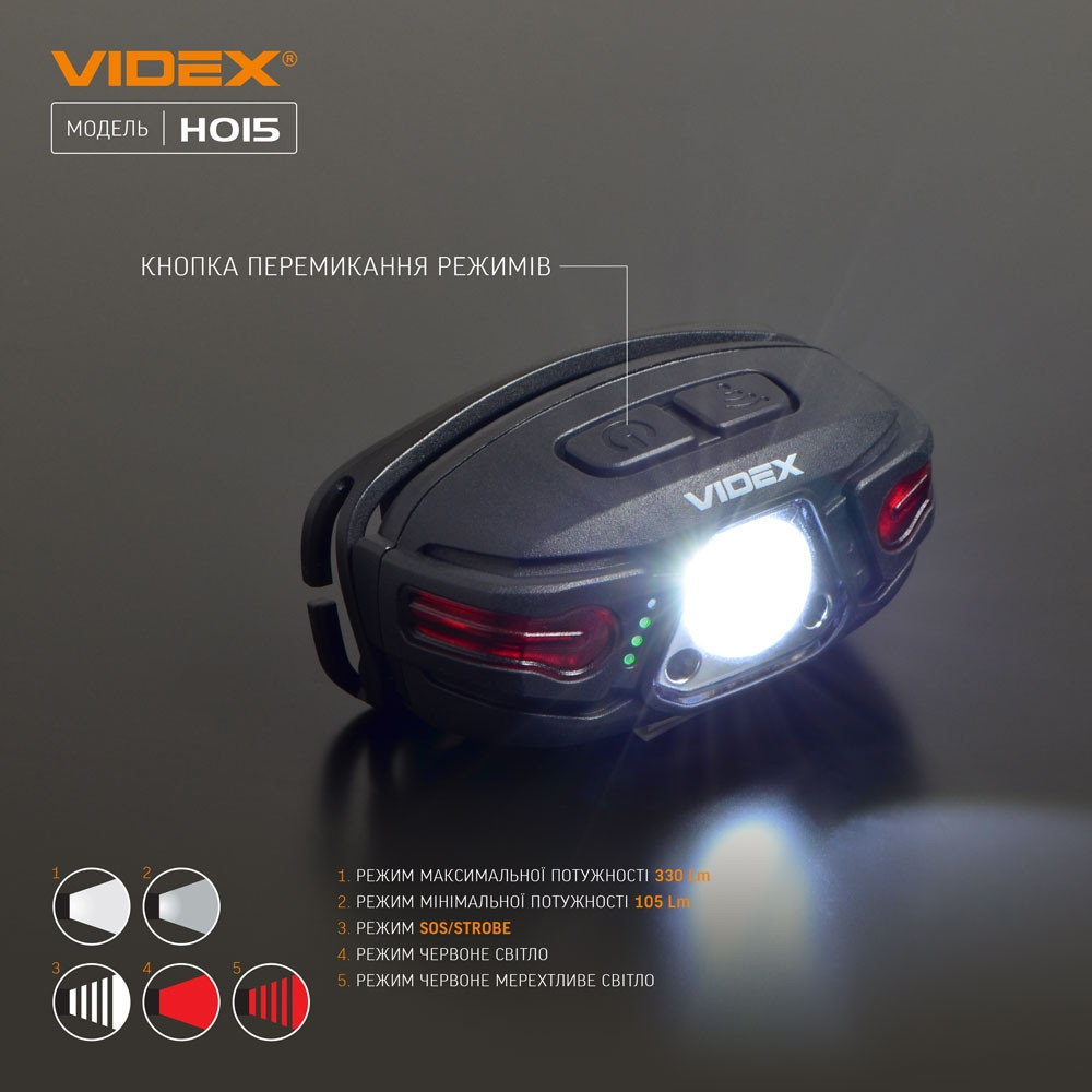 Ліхтарик LED налобний 330Lm 5000К чорний VLF-H015 Videx Житомир - изображение 9