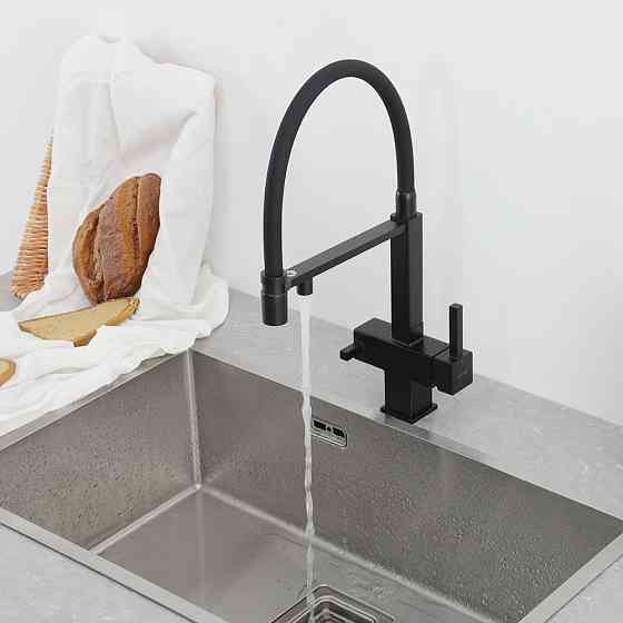 Смеситель для кухни с подключением к фильтру GAPPO G4395-56 с гибким изливом, черный Киев