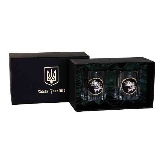 Набір для віскі КОРОЛЕВА (GOLDFISH) 2 келиха 360 мл, кришталь, зображення зі срібла з позолотою, темна емаль Рівне