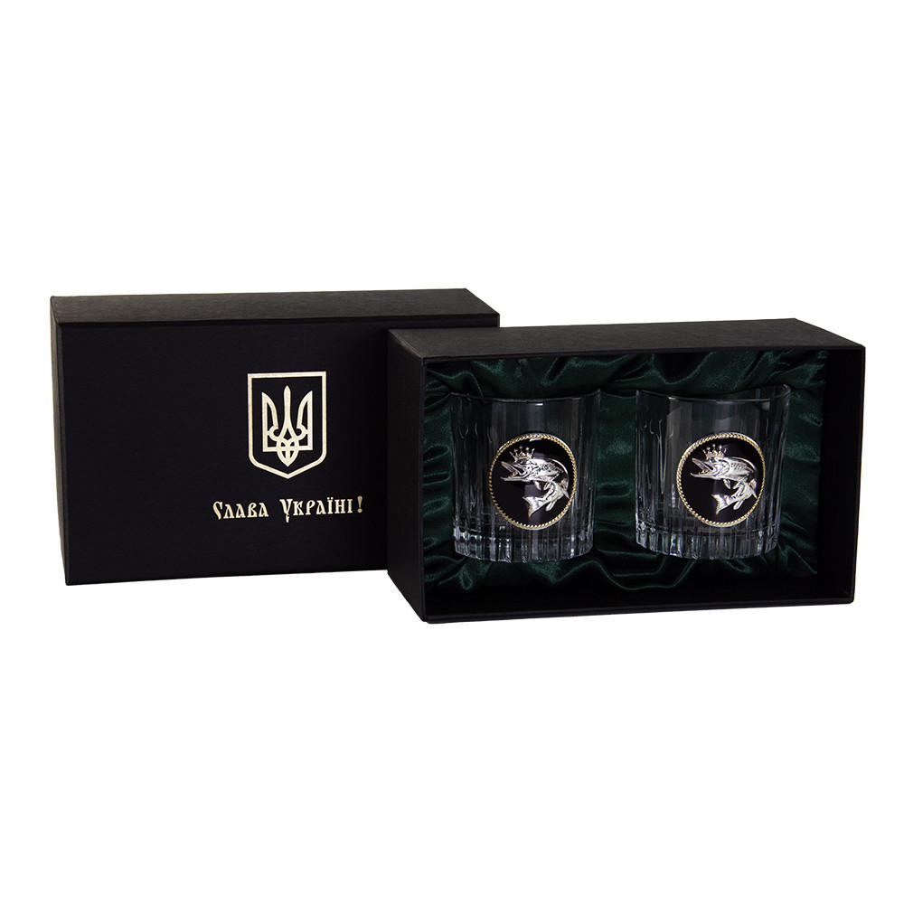 Набір для віскі КОРОЛЕВА (GOLDFISH) 2 келиха 360 мл, кришталь, зображення зі срібла з позолотою, темна емаль Рівне - фото 1