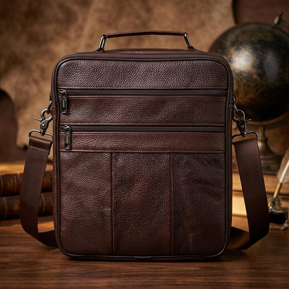 Чоловіча сумка з ручкою для перенесення в руці з натуральної шкіри Vintage 23024 Коричневий Київ - фото 13