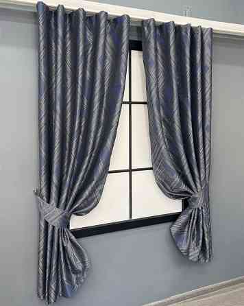 Комплект коротких штор VR-Textil Жакард Mystery № 1627ш Сірий з темно-синім 140х170 см 2 шт (35-0421) Київ