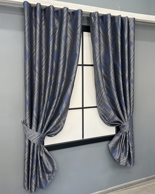 Комплект коротких штор VR-Textil Жакард Mystery № 1627ш Сірий з темно-синім 140х170 см 2 шт (35-0421) Київ - фото 2