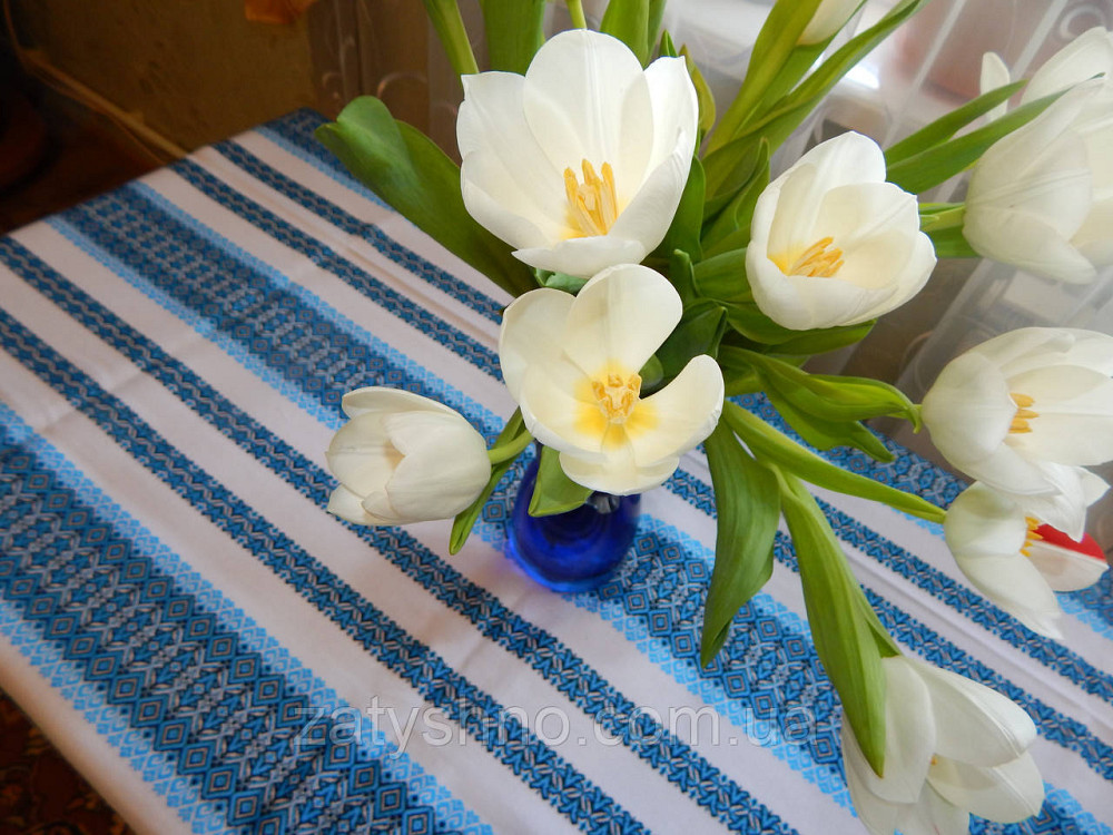 Вышитая скатерть голубая Киев - изображение 10