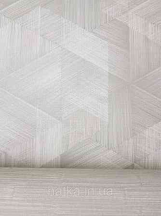 Шпалери метрові вінілові на флізеліні Sintra Vila геометрія фігури трикутники 3д сірі із зеленим 535622 Київ