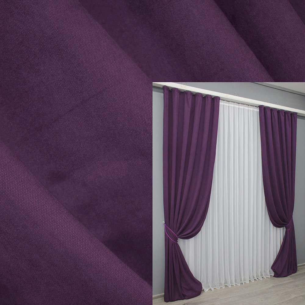 Комплект готовых штор VR-Textil Микровелюр Petek № 1509ш Фиолетовый 100х290 см 2 шт (31-697) Киев - изображение 1
