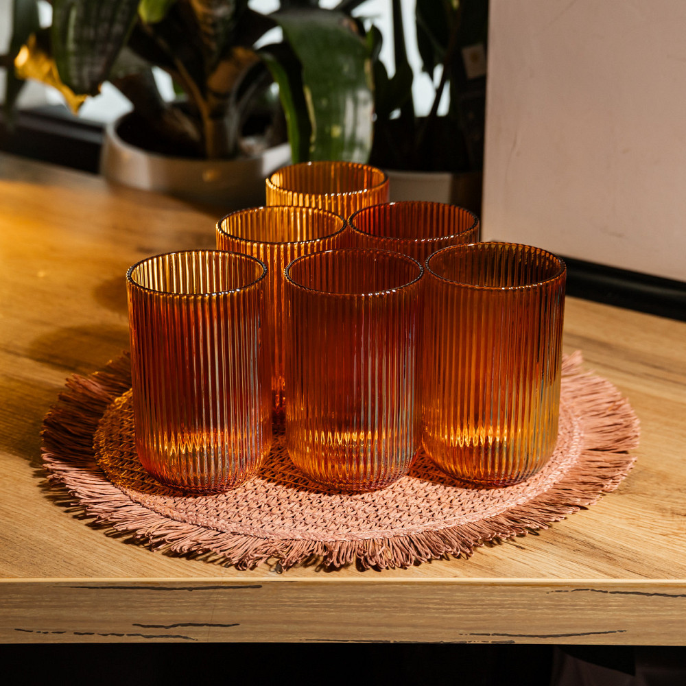 Набір скляних стаканів 6 штук 350 мл для напоїв Бурштиновий Yiwu HP-19-208 Київ - фото 3