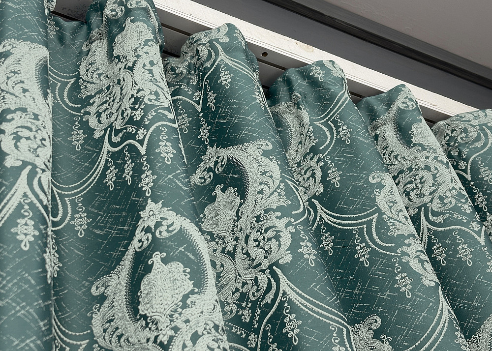 Шторная ткань парча цвет бирюзовый с молочным 1777ш Киев - изображение 5