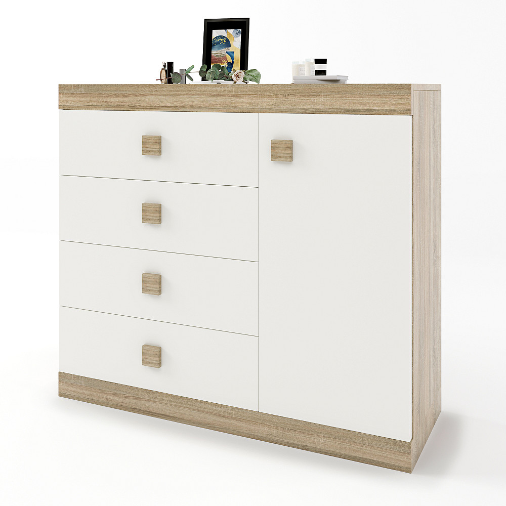 Комод с дверью и 4-мя ящиками Эверест Соната-5 105х38х94 дуб сонома + белый (DTM-2062) Львов - изображение 2