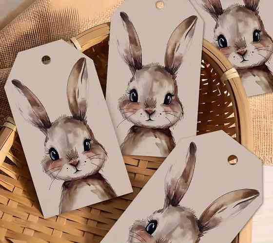Подарочные бирки «Зайчик», 10 шт + джутовый шнур 10 м Киев