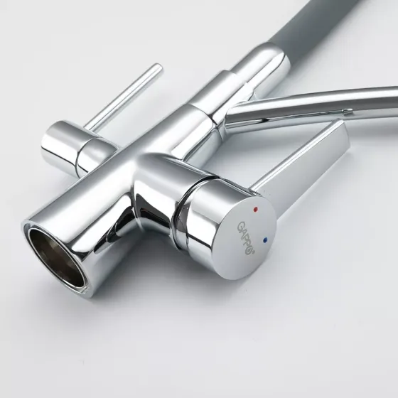 Змішувач для кухні на дві води GAPPO G4398-17 з гнучким виливом, сірий/хром Київ