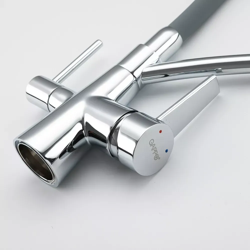 Змішувач для кухні на дві води GAPPO G4398-17 з гнучким виливом, сірий/хром Київ - фото 3