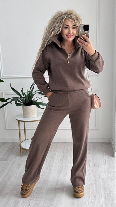 Жіночий стильний і теплий в'язаний костюм осінь-зима на трикотажній основі. Шоколад, 42/44 Одеса - фото 7