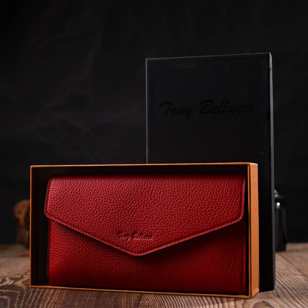 Комбинированное женское большое портмоне из натуральной кожи Красный (Tony Bellucci) Киев - изображение 4