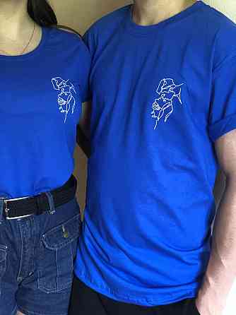 Парные футболки для влюбленных парня и девушки с АРТ ПРИНТОМ ЛИЦА Черновцы