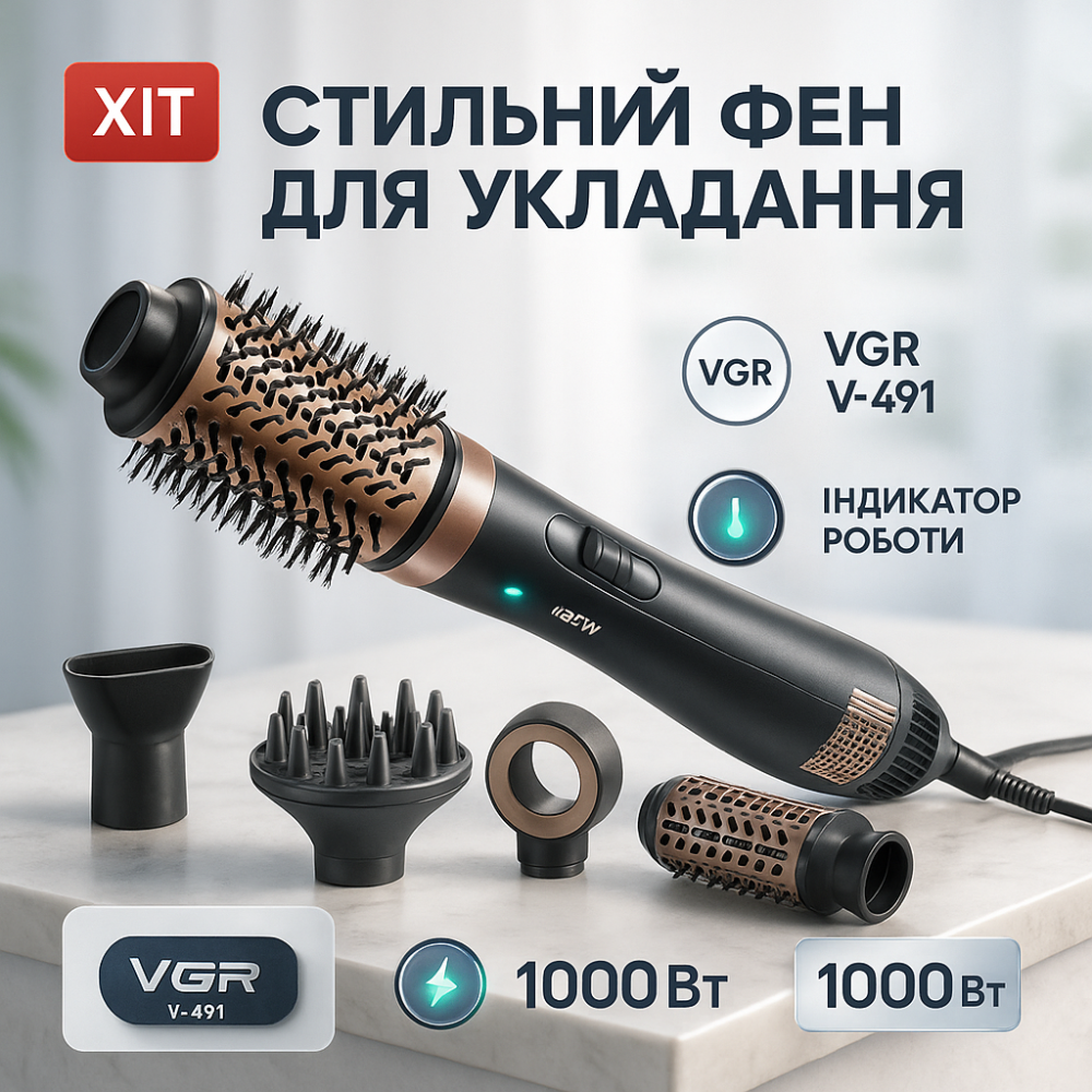 Потужний іонний фен, Фен Випрямляч для волосся, Щітка для випрямлення волосся дорожній DB-54 Львів - фото 16