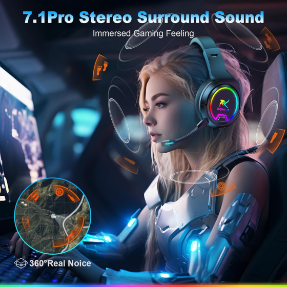 Ігрові навушники Krysenix PG4 бездротові, 2.4 ГГц, Bluetooth 5.4, 7.1 Surround, 50 мм, ENC, LED, для PS5/PS4/ПК, чорні Київ