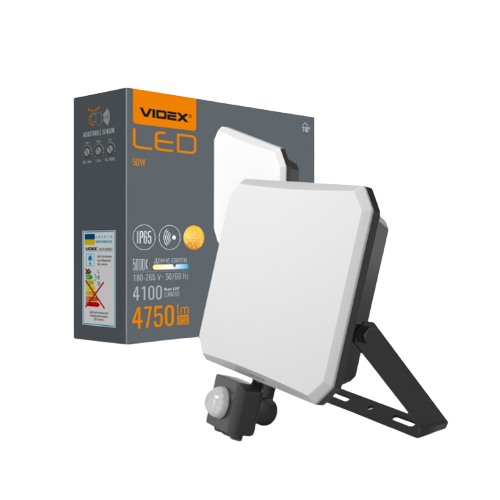 LED Прожектор 50W 5000К 220V з датчиком руху чорний VLE-F3-0505B-S F3 Videx Житомир