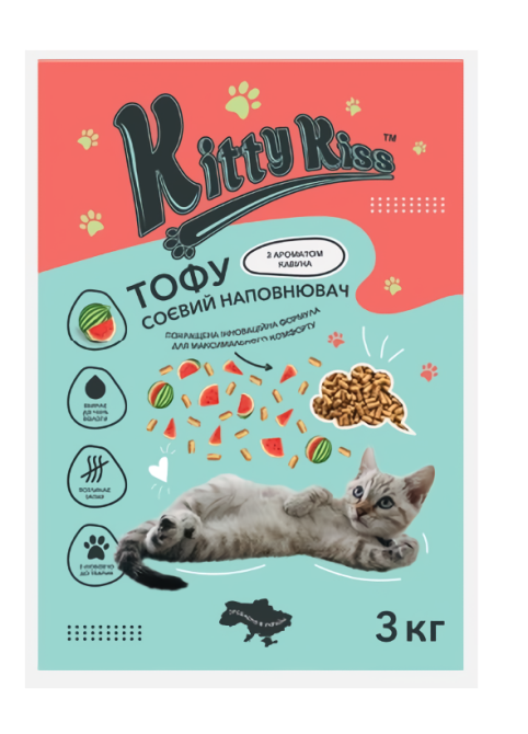 Наполнитель Кити Кис Kitty Kiss Тофу соевый для кошек с арбузом, 3 кг Винница - изображение 1