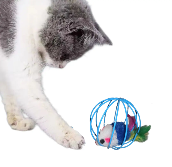 Мячик для котов мышонок погремушка в решетке 6 см синий Киев