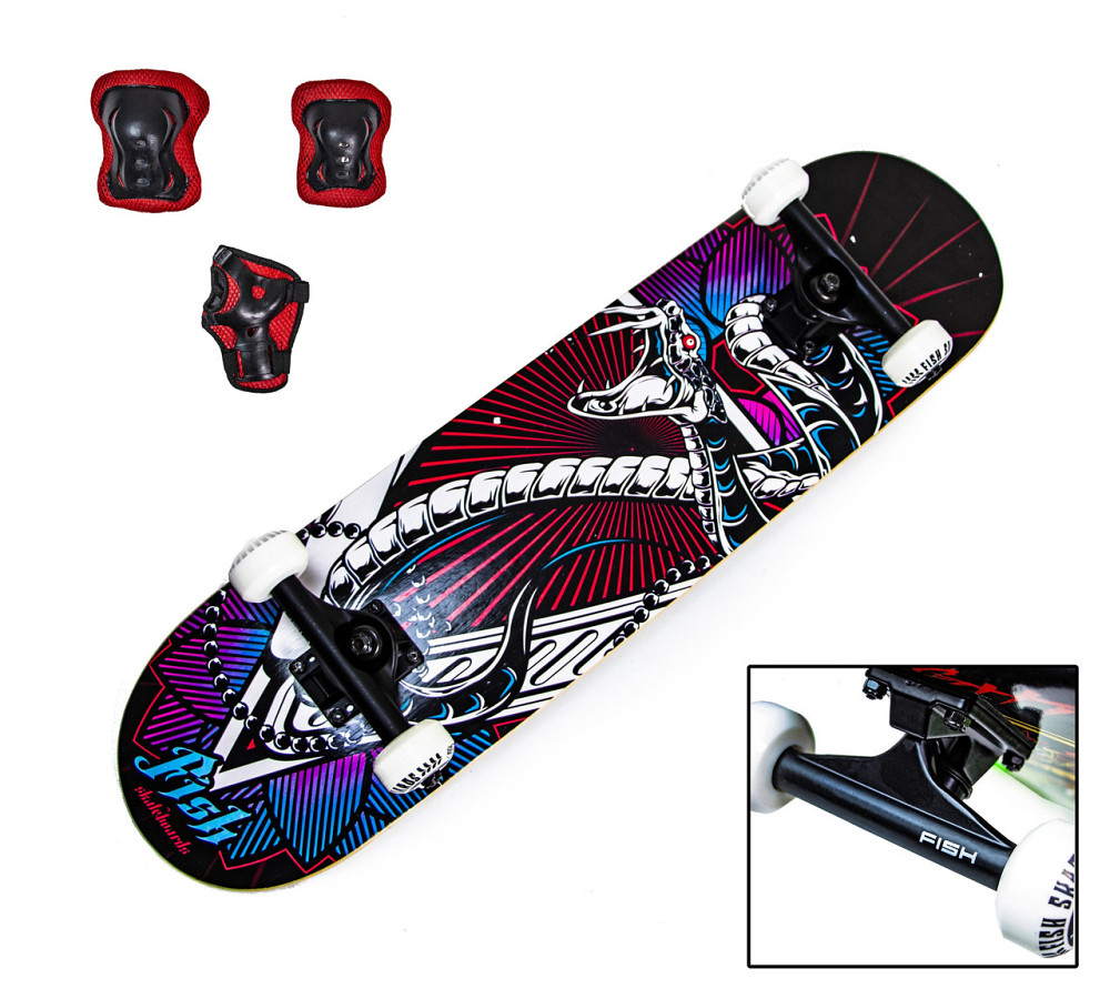 Скейтборд FISH Snake с защитой в комплекте. Нагрузка до 90 кг Одесса - изображение 1