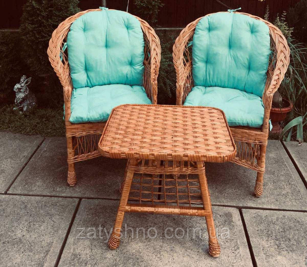 Комплект плетених меблів з журнальним столом |  Меблі з блакитними накидками меблі дачні на пода Київ - фото 2