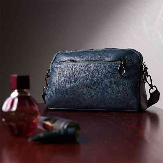 Стильная сумка для женщин с карманами из натуральной кожи Vintage 22600 Синяя Киев