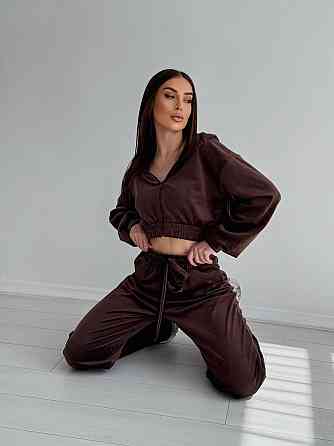 Жіночий стильний костюм-двійка: кофта та штани з плюш велюру Шоколад, 42/44 Одеса