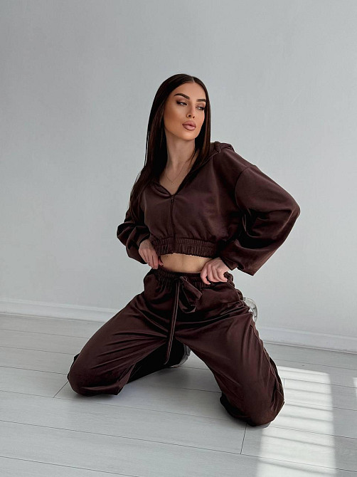 Женский стильный костюм двойка: кофта и штаны из плюш велюра Шоколад, 42/44 Одесса - изображение 2