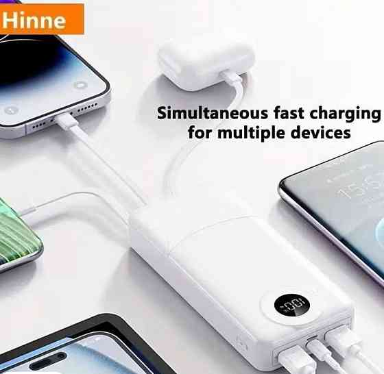 Павербанк Hinne 10000 mAh з вбудованими кабелями (PD 20W, LED дисплей) Харків