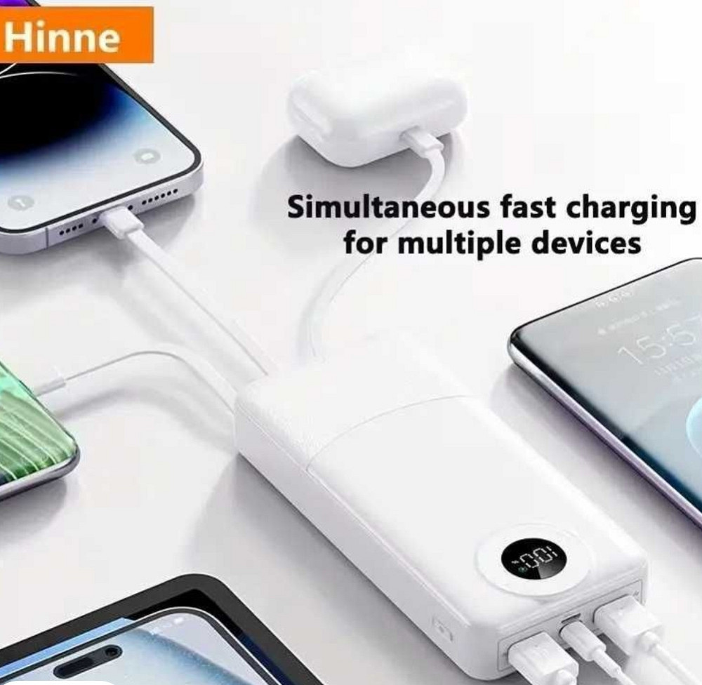 Павербанк Hinne 10000 mAh з вбудованими кабелями (PD 20W, LED дисплей) Харків - фото 2