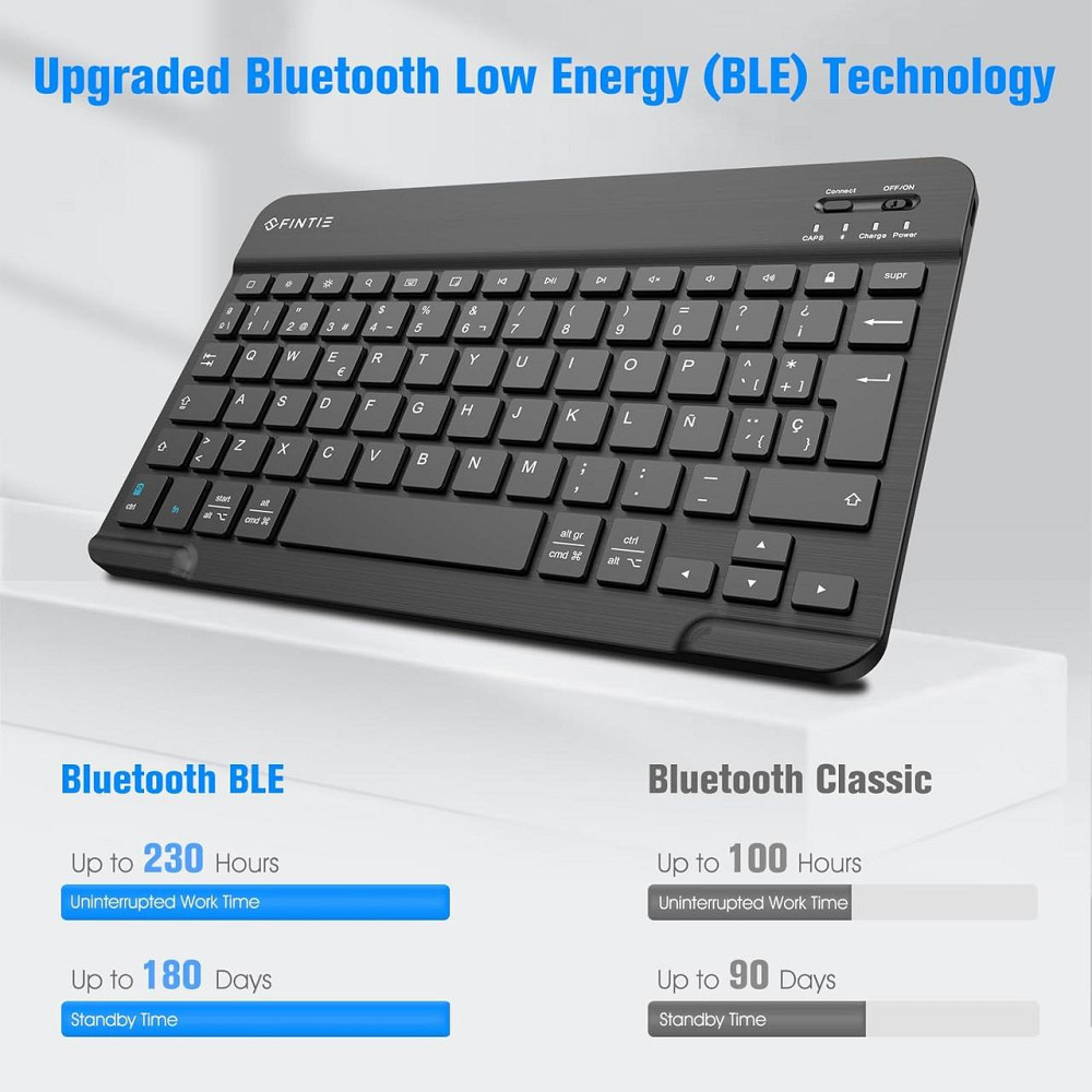 Бездротова Bluetooth клавіатура 10” для iOS та Android, планшета iPad, ультратонка, іспанська QWERTY розкладка, чорна Київ - фото 3