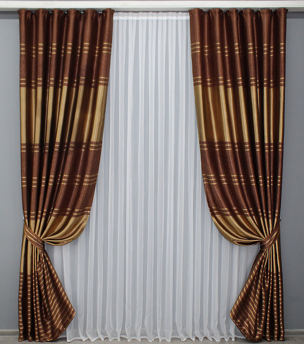 Комплект готових штор VR-Textil Софт № 1392ш Коричневий з золотистим 150х270 см 2 шт (33-0253) Київ - фото 2