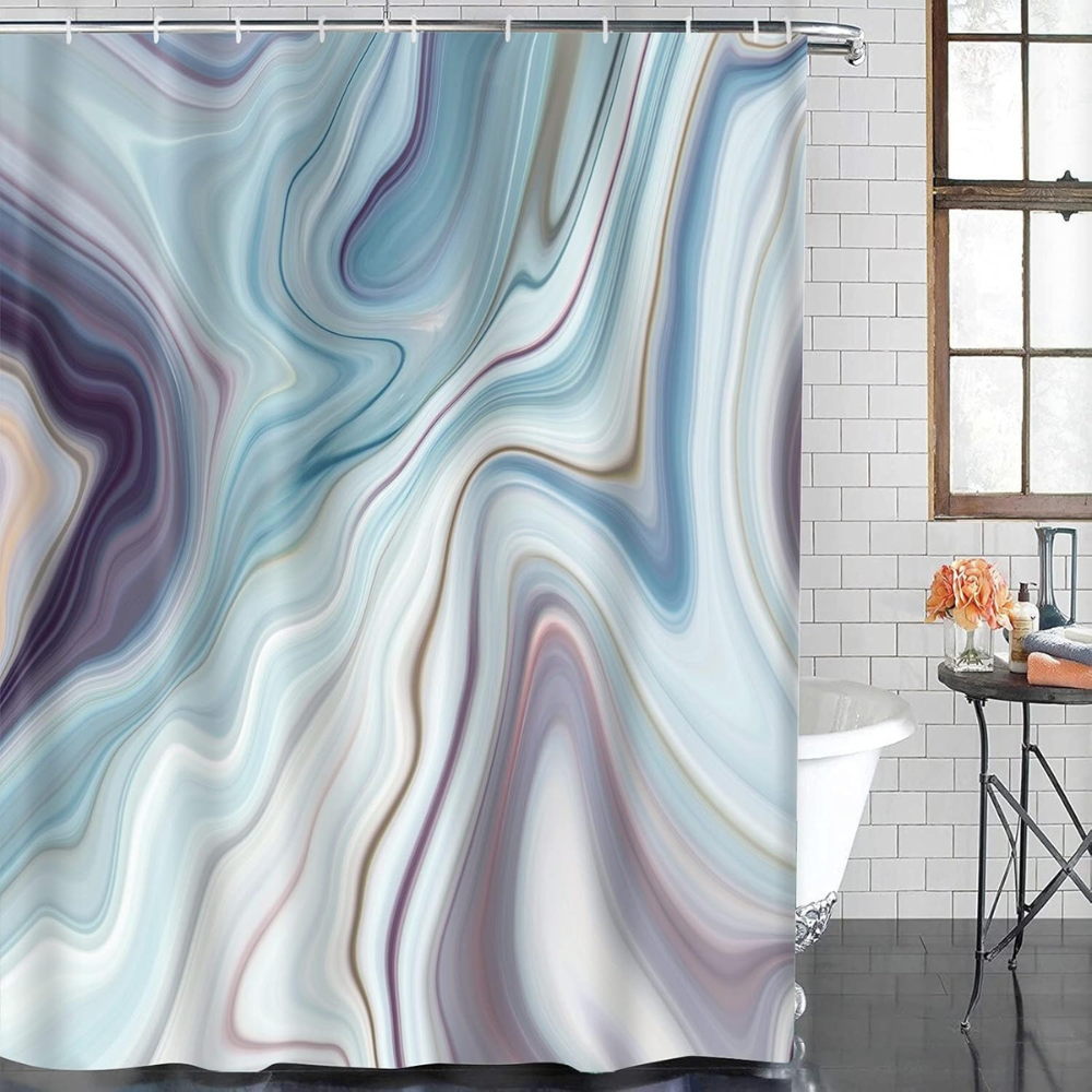 Шторка для ванной и душа с кольцами 180x180 см водоотталкивающая, шторка для душевой и ванной с крючками, мраморно-голубая Каменец-Подольский - изображение 1